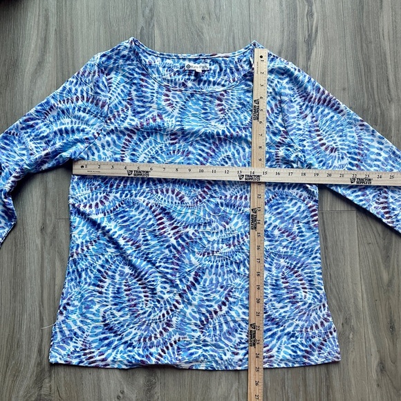 Women’s Jackquard ¾ Sleeve Blouse Blue Pattern Size Small - Picture 4 of 9